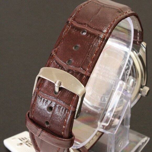 Men's Contemporary Dress Watch Silver Case Brown Leather Watch Strap 40mm - Picture 11 of 12